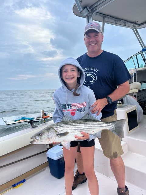 Father and daughter with their catch on a family fishing charter